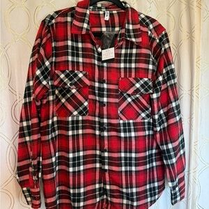 Red and Black Plaid Button-Up Shirt